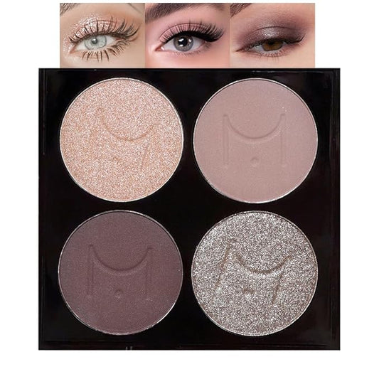 Eyeshadow Quad - Blendable Matte & Shimmer, 4 Shades Nude, Champagne, Gold, Brown, Velvety Pigmented Formula, Long-Lasting, Built-In Mirror, Perfect for Older Women 02#