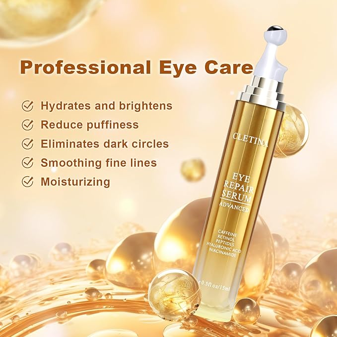 5% Caffeine Eye Serum With Roller For Dark Circles & Puffiness Bags Under Eye Treatment- Caffeine Eye Cream with 360° Massage Ball Roller For Anti Aging Wrinkles Fine Lines - Under eyes treatment-VivaGrace Women