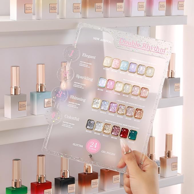 Double Rhythm 28Pcs 0.5Oz Glitter Gel Nail Polish Set Same Color Same Bottle Soak Off Gel Polish Kit Nail Art Manicure Salon DIY at Home (Sparkle Pearl Shimmer Collection-T24-9)-VivaGrace Women