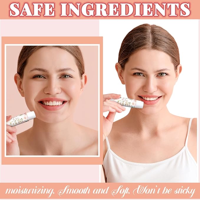 30 Sets Baby Shower Lip Balm Bulk Baby Shower Favors Pink Floral Gender Reveal Small Lip Balm wedding Thank You Gifts Honey Moisturizing Lip Balm Favors for Guest Coworkers Women Men-VivaGrace Women