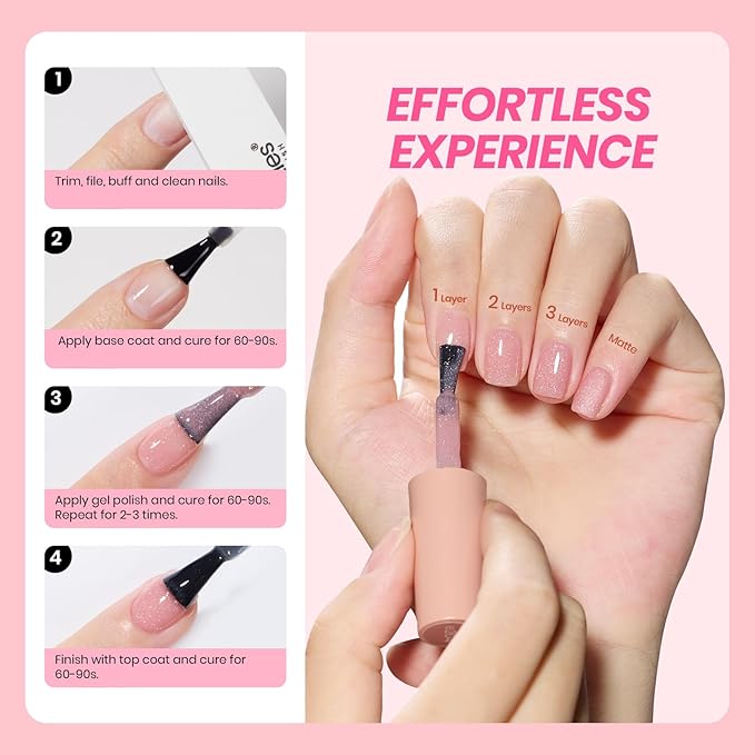 Beetles Jelly Gel Nail Polish Set - 6 Colors Nude Pink Brown Shimmer Giltter Fall Gel Polish Kit Sheer Transparent Effect Soak Off UV Lady with Dreams Collection Gift for Women-VivaGrace Women