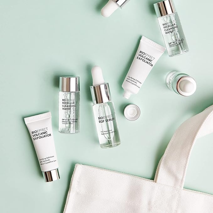 BIOEFFECT EGF Serum Gift Set with mini Volcanic Exfoliator and Micellar Water, Anti-Aging, Hydrating, Wrinkle-Fighting Facial Skin-Care with Growth Factor and Hyaluronic Acid plus Free Tote Bag-VivaGrace Women