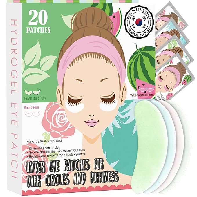 Eye Mask for Puffiness - Under Eye Patches for Dark Circles - Korean Under Eye Mask Patches for Puffy Eyes - Eye Gel Pads Depuffing Eye Brightener, Caffeine, Hydrogel & Collagen (20 Pairs)-VivaGrace Women