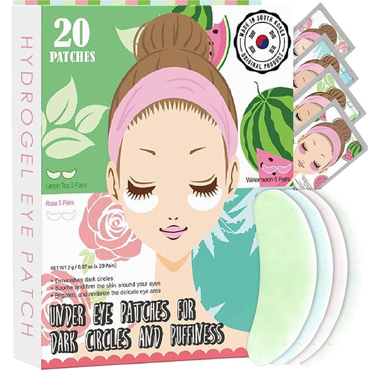 Eye Mask for Puffiness - Under Eye Patches for Dark Circles - Korean Under Eye Mask Patches for Puffy Eyes - Eye Gel Pads Depuffing Eye Brightener, Caffeine, Hydrogel & Collagen (20 Pairs)-VivaGrace Women