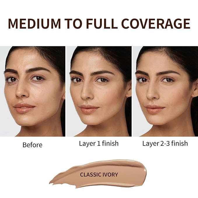 FV Full Coverage Liquid Foundation, Lightweight & Concealing, Long Lasting Matte Foundation Makeup with Flawless Finish, Oil Control Waterproof Foundation for Oily Skin (Classic Ivory Matte)-VivaGrace Women