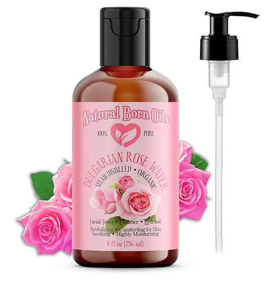 Natural Born Oils 8oz Rose Water Hydrosol, 100% Pure and Natural, Organic, Steam-distilled, Facial Toner Cleanser, with Sprayer, 8-Rose-Water-VivaGrace Women