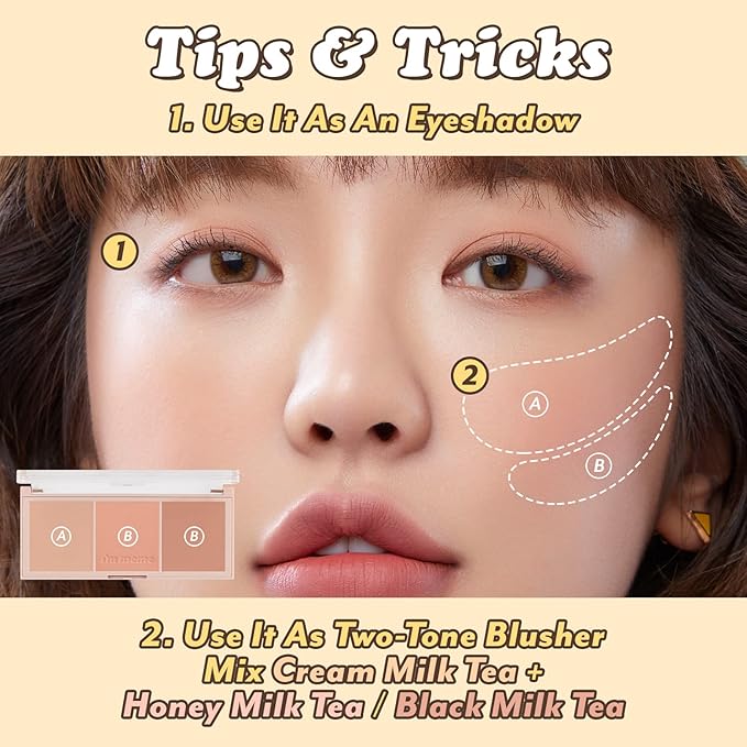 I'm Meme Palette - Afternoon Tea Blusher | Milk Tea Time, Blush for Cheek, Natural & Neutral, Buildable & Blendable, 3 Shades Palette, Matte Powder Blush for Face & Cheeks, For All Skin Tones, 0.42 oz-VivaGrace Women