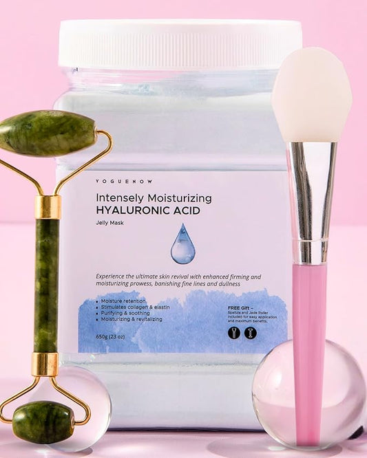 Jelly Face Mask for Facials - Hyaluronic Acid Hydrating, Brightening & Nourishing Jelly Mask with Free Jade Roller & Spatula | Professional Hydrojelly Masks | Vajacial Jelly Mask Powder | 23 Oz Jar-VivaGrace Women