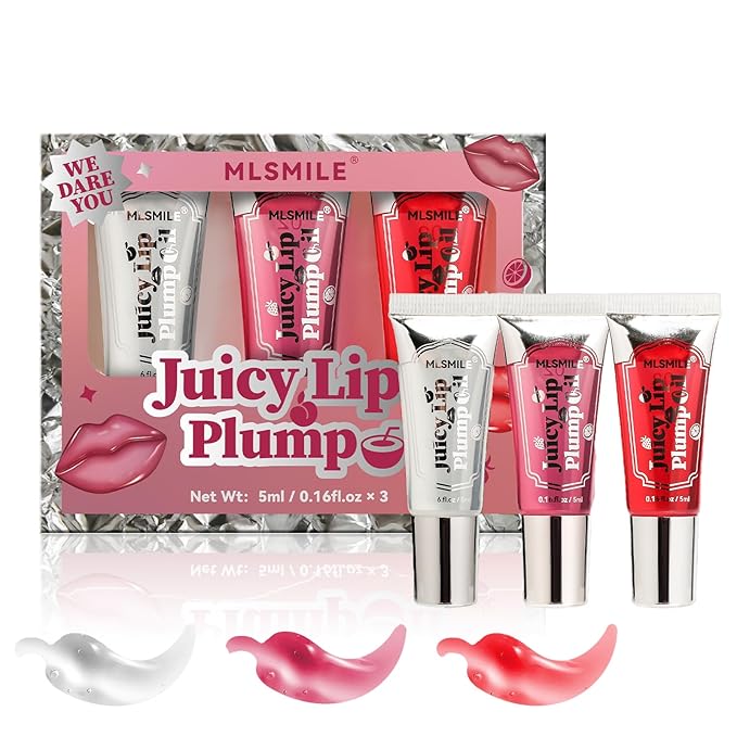 Lip Plumper Gloss 3 Colors Set, Spicy Natural Roll On Lip Plumping Oil and Pout Lip Plumper, Lifter Gloss, Enhancer for Fuller Booster Balm Moisturizing Hydrating & Nourishing Lip Glaze(A)-VivaGrace Women