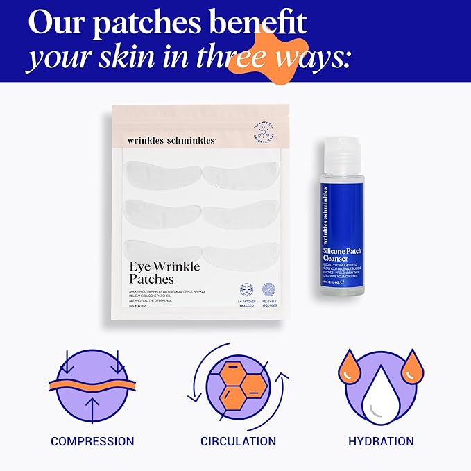 Wrinkles Schminkles Under Eye Wrinkle Starter Pack - Set of Reusable Under Eye Wrinkle Patches (3 pairs) + Silicone Patch Cleanser (2 oz) for Smoother Under Eyes & Fresh Look-VivaGrace Women