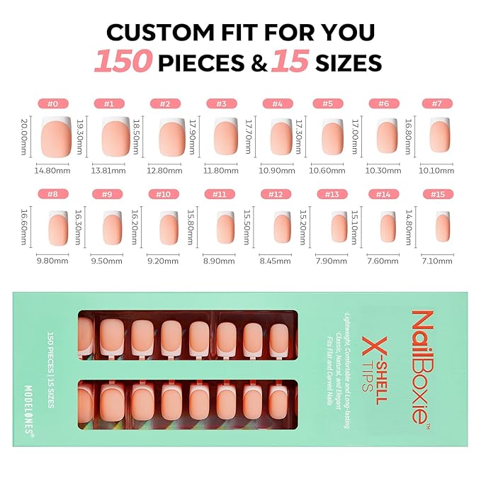 modelones French Tip Press on Nails, Short Square Fake Nails with Nail Box, Deep Nude Gel Nail Tips for Women, Soft Glue-On Nails for Natural Salon Look, DIY Nail Art Kit-VivaGrace Women