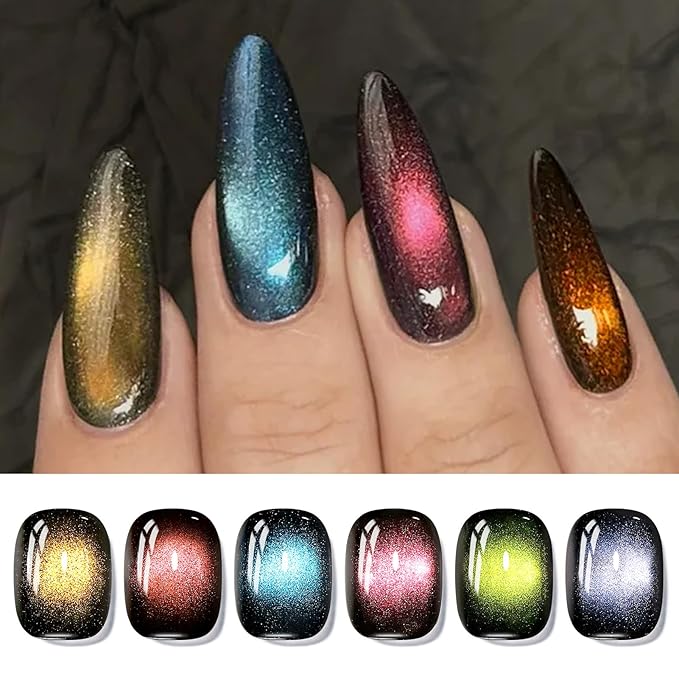 Born Pretty Magnetic Gel Nail Polish,Glitter Magnetic Gel Polish Shimmer Auroras Magnetic Gel Nail Art Manicure Kit 6PCS-VivaGrace Women