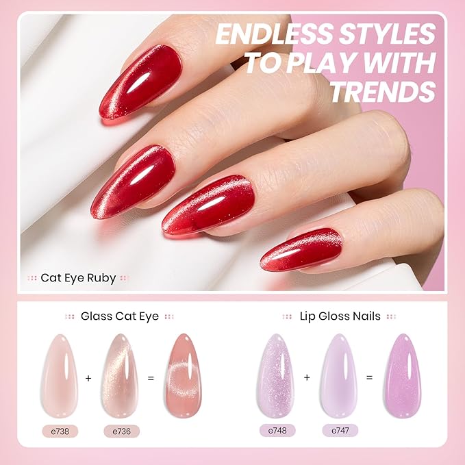 Beetles Jelly Gel Nail Polish Set, 53PCS 36 Colors Jelly Pink Milky White Red Black Blue Green Silver Cat Eye Base Glitter Glossy Matte Top Coat Crystal Ice Collection French Nails Gift for Women-VivaGrace Women