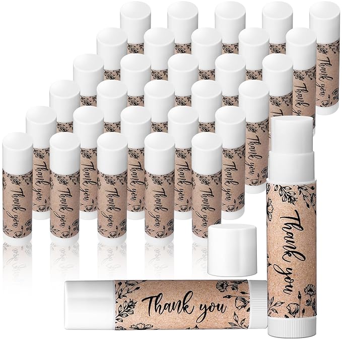 30 Pcs Thank You Lip Balms Bulk Wedding Bridal Shower Favors for Guests Wedding Souvenirs Moisturizing Floral Lip Balm Gifts for Bachelorette Party Bridesmaid Baby Shower, Classic Wood Grain-VivaGrace Women