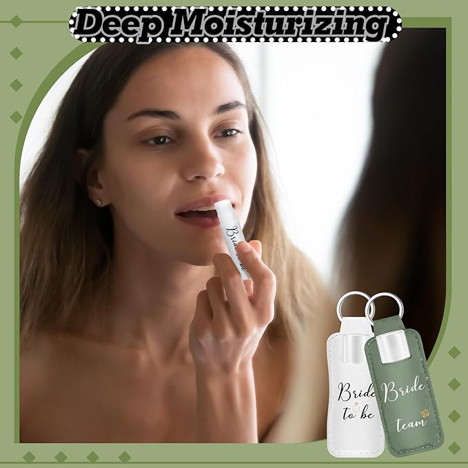 24 Pack Bachelorette Party Favor Lip Balm Set Team Bride Lip balm with Lipstick Holder Keychain Bride to be Lip balm Bridal Shower Proposal Gifts for Wedding Party Favors(White, Sage Green)-VivaGrace Women