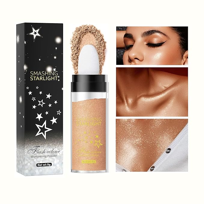 Fairy Highlight Puff Stick Highlight Patting Powder - Multi-Functional Shimmer Powder for Illuminating and Brightening Your Face and Body (#03 Gold Brown)-VivaGrace Women