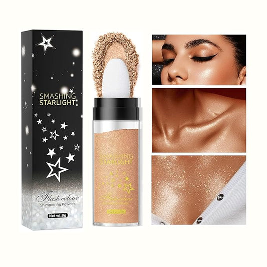 Fairy Highlight Puff Stick Highlight Patting Powder - Multi-Functional Shimmer Powder for Illuminating and Brightening Your Face and Body (#03 Gold Brown)-VivaGrace Women