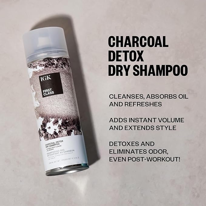 IGK FIRST CLASS Charcoal Detox Dry Shampoo | Volume + Soothes Scalp + Balance Oil | Vegan + Cruelty Free | 6.3 oz (Pack of 2)-VivaGrace Women