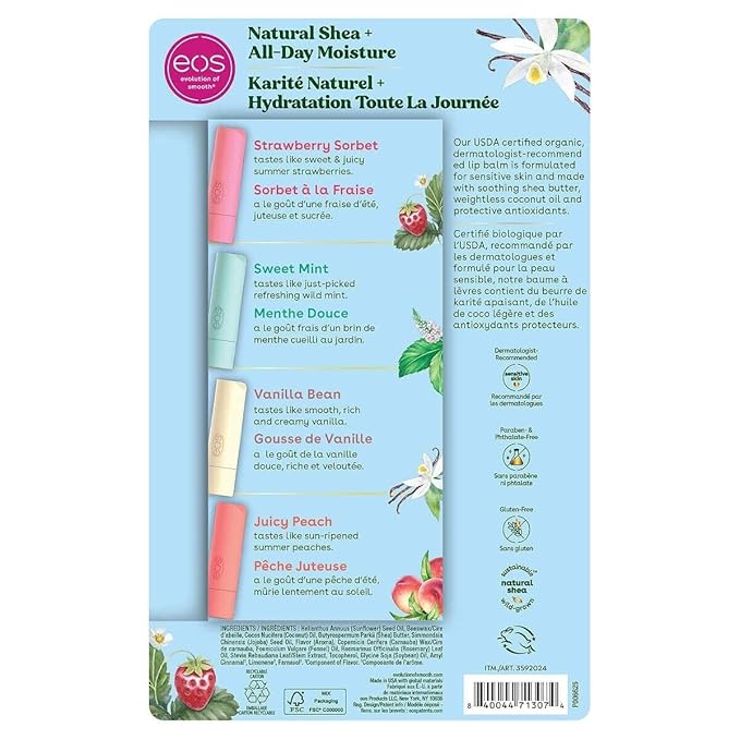 Eos Natural and Organic Lip Balm Stick, 8-pack-VivaGrace Women