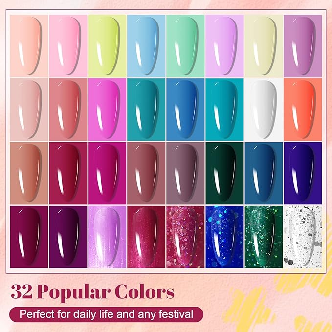 JODSONE 36 PCS Gel Nail Polish Starter Kit U V Light and Dark Series Gel Nail Set No Wipe Base Matte and Glossy Top Coat All Kinds of Manicure Tools-VivaGrace Women