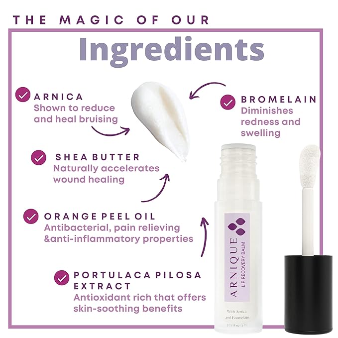 Arnica Lip Balm - Lip Filler Aftercare with Arnica Montana and Bromelain, Topical Bruise Balm Masque for Lip Flip Injections and Implant Surgery to aide with Bruising, Swelling and Redness-VivaGrace Women