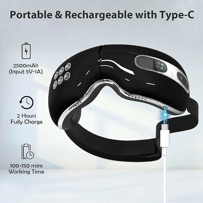 Fmalve Eye Massager with Heat and Cooling for Migraines, Dry Eyes, Heated Eye Mask Massager Improve Sleeping - Gifts for Women and Men (Black)-VivaGrace Women