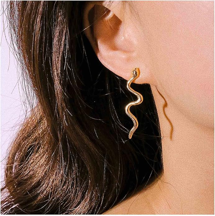 Vintage Snake Dangle Earrings Punk Snake Drop Earrings Gold Snake Stud Earrings Boho Serpent Earrings Jewelry for Women (Gold)-VivaGrace Women