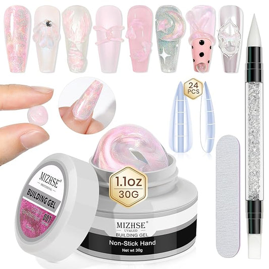 MIZHSE Solid Builder Gel for Nails, Mermaid Pearl 1oz Hard Gel Builder Non Sticky Nail Extension Gels Long Lasting Modeling Sculpture Nail Salon Art Home Use-VivaGrace Women