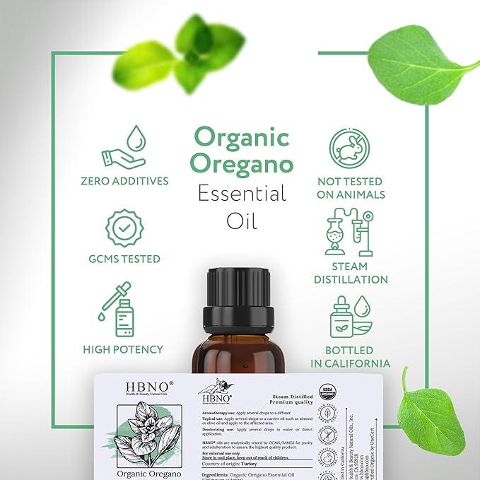 HBNO Organic Oregano Essential Oil - 1 oz (30ml) - USDA Certified Organic Oregano Essential Oil for Aromatherapy, Soap Making, DIY, Fragrances, Diffuser.-VivaGrace Women