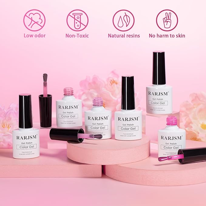 RARJSM Nude Pink Jelly Gel Nail Polish Set 6pcs Clear Crytal Stained Glass Purple Pink Series Transparent Sheer Amber Milky Gel Varnish LED UV Curing Requires Soak off French Manicure Home Salon-VivaGrace Women