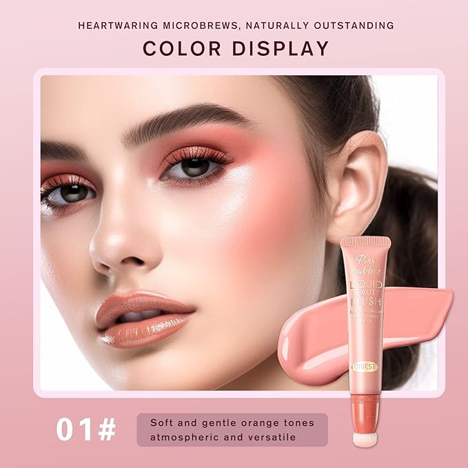 Liquid Blush Beauty Wand Matte Cream Blush Stick with Soft Cushion Applicator For Natural Cheek Tint Blendable Lightweight Long Lasting Dewy Finish makeup blush for Face(01 Nude Orange)-VivaGrace Women