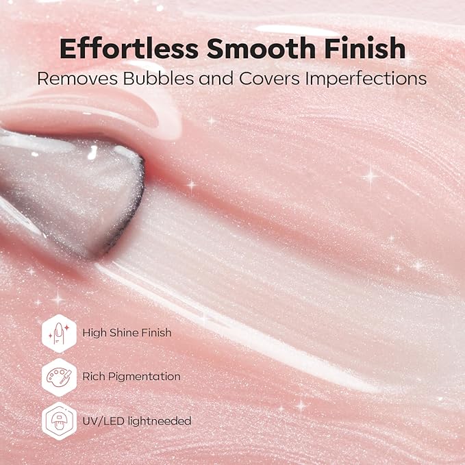 modelones Builder Nail Gel, 8-in-One Pink Shimmer Builder, Sparkle Glitter Pink Rubber Base Gel Polish LED Lamp Cured Hardener Color Base Strengthener Extension for Home DIY Salon Girls-VivaGrace Women