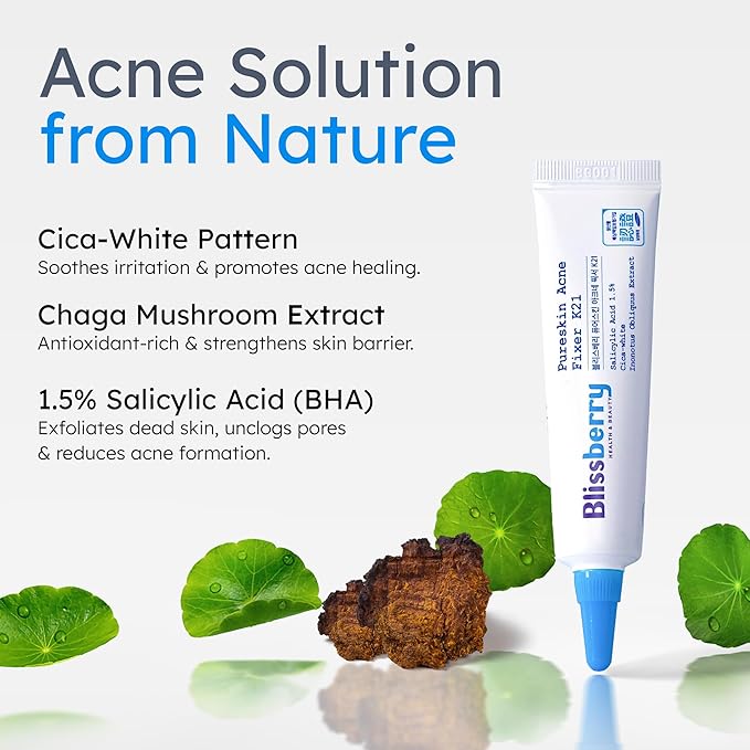 Blissberry Acne Gel - 1.5% Salicylic Acid, Acne Spot Gel For Blackheads & Whiteheads, Unclog Pores and Promote Pimple Healing, Alcohol Free & Oil Free, 0.5 Fl Oz