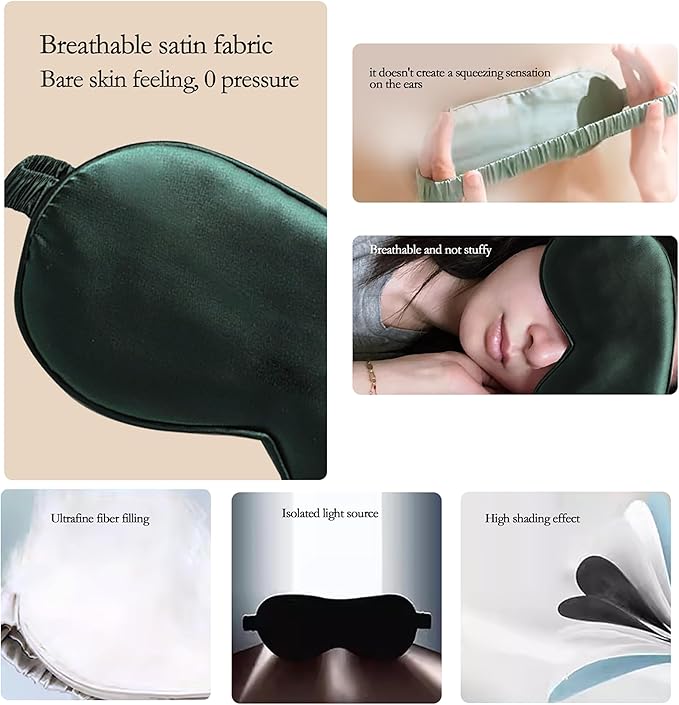 Silk Eye mask for Sleeping Light Blocking for Bedroom, Plane Travel Satin Sleep mask Women Mens,Blackout to Help You deep Sleep (Green)-VivaGrace Women