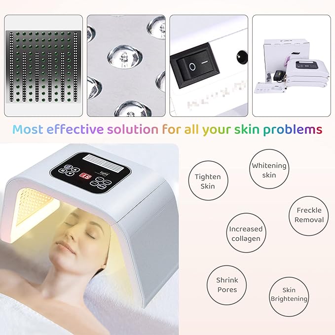 Led-Light-Therapy, Red Light Therapy for Face 7 in 1 Colors LED Facial Skin Care Tool Facial Neck Body Hand Skincare Mask-VivaGrace Women