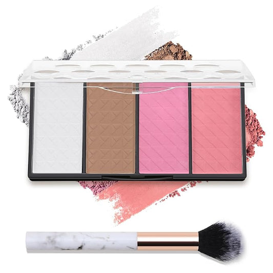 Contour Highlighter Blush Powder Makeup Palette, 4 Colors Matte Face Contour Shading with Professional Makeup Brush-VivaGrace Women