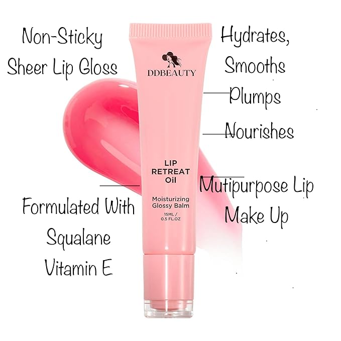 LIP RETREAT OIL, Sheer Color, Mineral Based with Vitamin E, Squalane, Non-Sticky, Glossy Balm, Moisturizing, Nourishes, Protects, Softens and Revitalizes The Lips (Strawberry)-VivaGrace Women