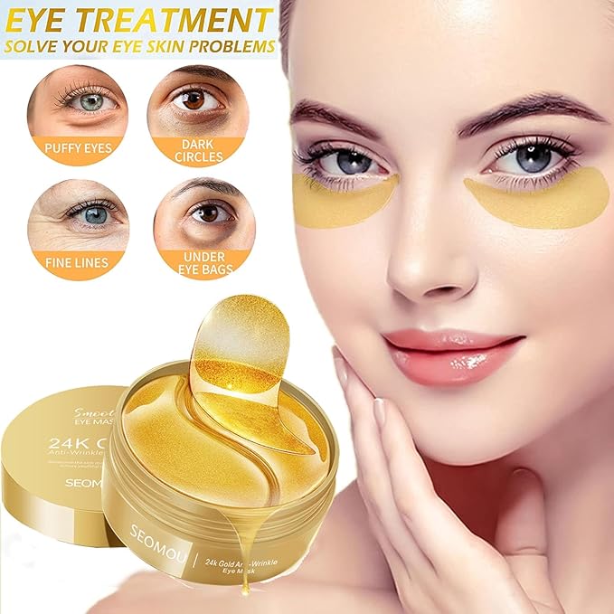 Under Eye Patches, Eye Mask, Eye Patches for Puffy Eyes and Dark Circles Reduce Eye Bags Fine Lines Smooth Wrinkle, Anti-Aging,Hydrating, 24K Gold Eye Skin care Pads with Collagen (60PCS)-VivaGrace Women