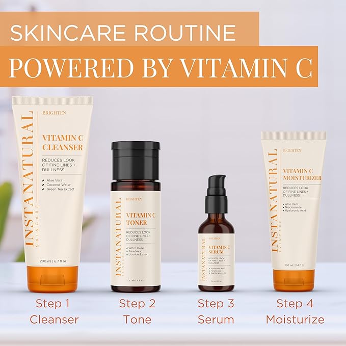 InstaNatural Vitamin C Cleanser and Serum Kit, Brightens and Reduces Signs of Aging, Fine Lines and Wrinkles, with Botanical Extracts-VivaGrace Women