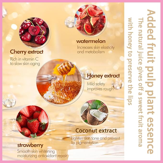 1 PCS Bee Lip Balm Lip Mask Honey Pot, Cherry Moisturizing Sleeping Lip Mask Overnight with Sticks, Lip Balm Honey Pot Lip Balm Hydrating Prevention Dry and Crack Lip Scrubs Exfoliator-VivaGrace Women