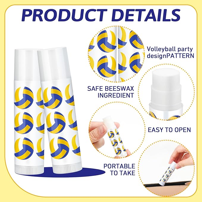 24 Pcs Volleyball Lip Balm Volleyball Team Gifts Volleyball Party Favors Volleyball Lip Balm Gift for Volleyball Team Volleyball Party Guest Supplies (Blue,white,yellow)-VivaGrace Women
