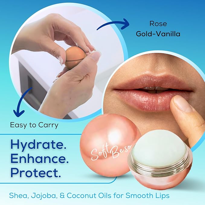SoftBeso Lip Balm (Rose Gold-Vanilla) Flavored Lip Care | Lip Balm for Beautiful, Soft Lips | For Dry and Chapped Lips| Vegan| Clean ingredients-VivaGrace Women