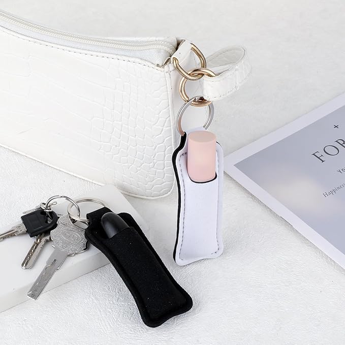4 Pcs Keychain Chapstick Holder, Lipgloss Holder Keychain, Chapstick Holder Key Chain with Wristlet Lanyards, Lipstick Keychain Holder Lip Balm Sleeve for Women Girls-VivaGrace Women