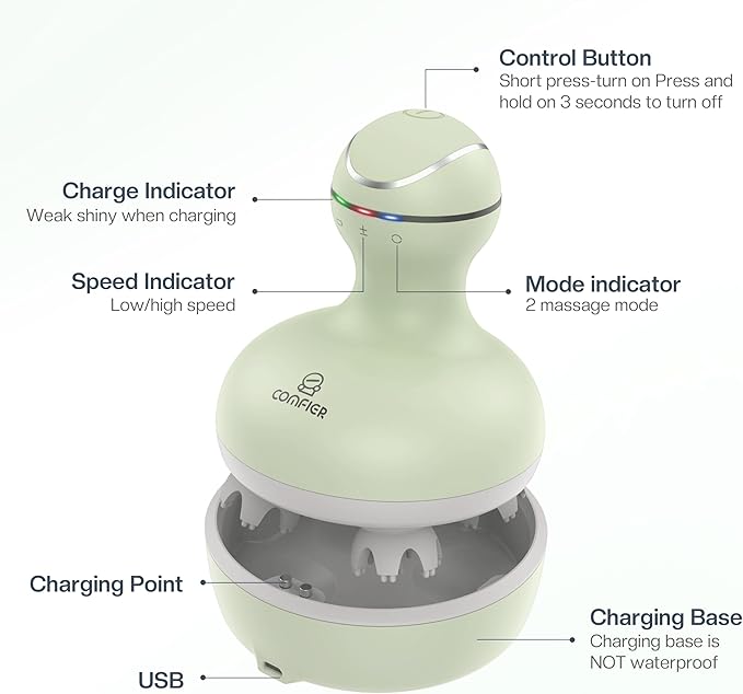 COMFIER Scalp Massager, Electric Head Scratcher, Portable Head Massager for Hair Growth with 84 Silicone Massage Nodes, Dog&Cat Massager, Rechargeable, Waterproof, Gifts for Mom,Dad,Women,Men (Green)-VivaGrace Women