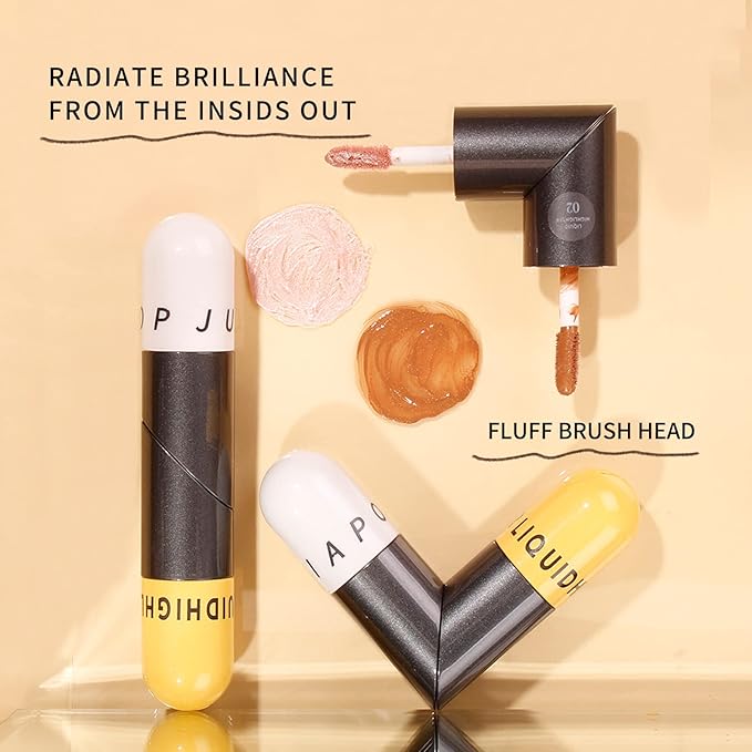AKARY Liquid Highlighter Makeup for Face Body, Contour Foundation Illuminator Boom Stick, Highlighting Shade Longwear Shimmer Glow Makeup, Valentine's Day gift (01 Pearlescent White + Warm Brown)-VivaGrace Women