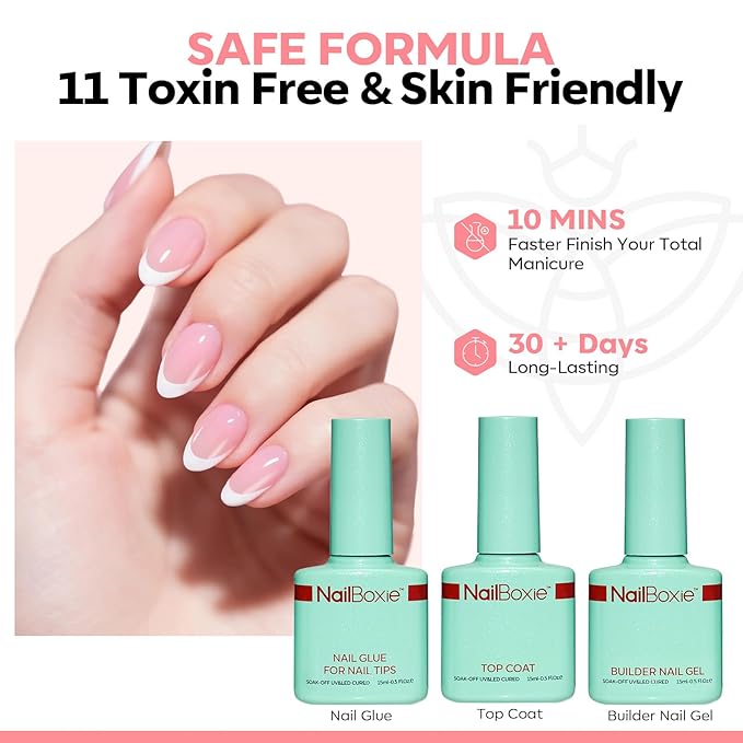 Modelones Gel Nail Kit, Press On Nails Kit with LED Light, 150 PCS Short Pink Almond, 15 Sizes French Tip Press on Nails, NailBoxie Pre-Colored Nail Tips for Easy DIY Nail Art-VivaGrace Women