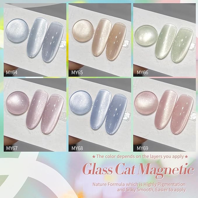 Born Pretty Magnetic Gel Nail Polish Water Light Magnetic Eye Gel Jelly Glass Crystal Glitter Shimmer Auroras Magnetic Gel Nail Art Manicure Kit 6PCS-VivaGrace Women