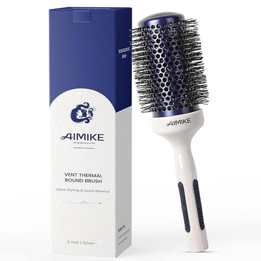 AIMIKE Nano Ionic Tech Large Round Brush, Ceramic Round Brush for Blow Drying, Styling and Boost Volume, Natural Wood Round Hair Brush, One Piece Design - 2 Inch/52mm-VivaGrace Women