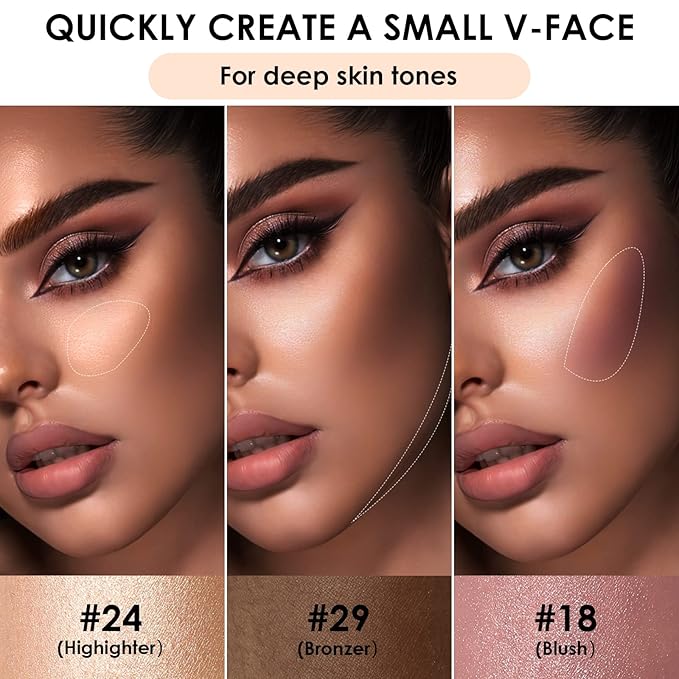 FOCALLURE 3 Pcs Cream Contour Sticks,Shades with Highlighter & Bronzer & Blush,Non-greasy Long-wear Face Contouring Pen,Easy to Sculpt the Face and Create a Lightweight Finishing Makeup,DEEP-VivaGrace Women
