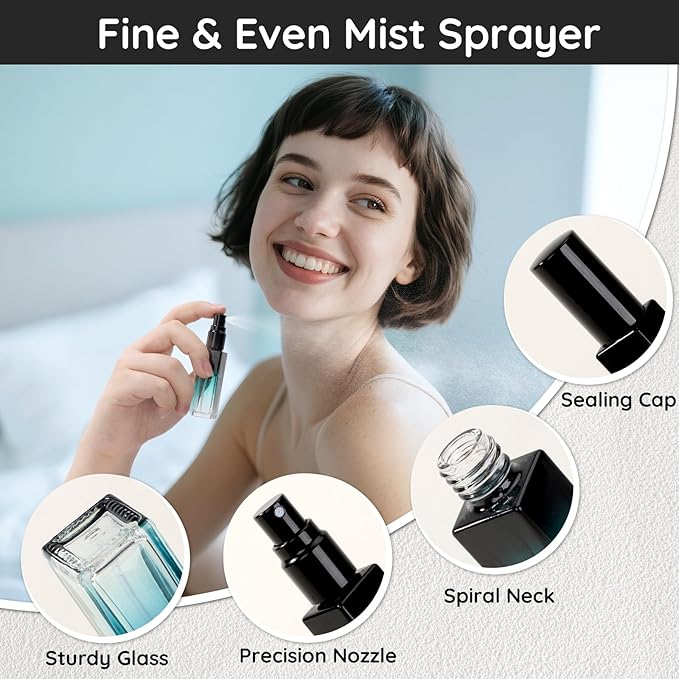 Segbeauty 0.34oz Travel Perfume Bottle Refillable, 5pcs Perfume Glass Spray Bottles, 10ml Mini Travel Atomizer Sprayer, Empty Press Pump Bottles, Cologne Atomizers with Clear Transfer Tool Set-VivaGrace Women